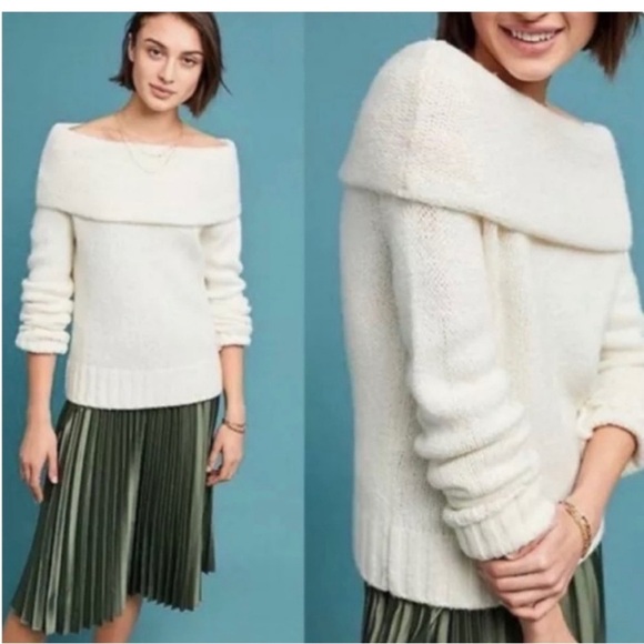 Anthropologie Natalia Off the Shoulder Sweater, Cowl Neck, Ivory, Size S - Picture 1 of 7